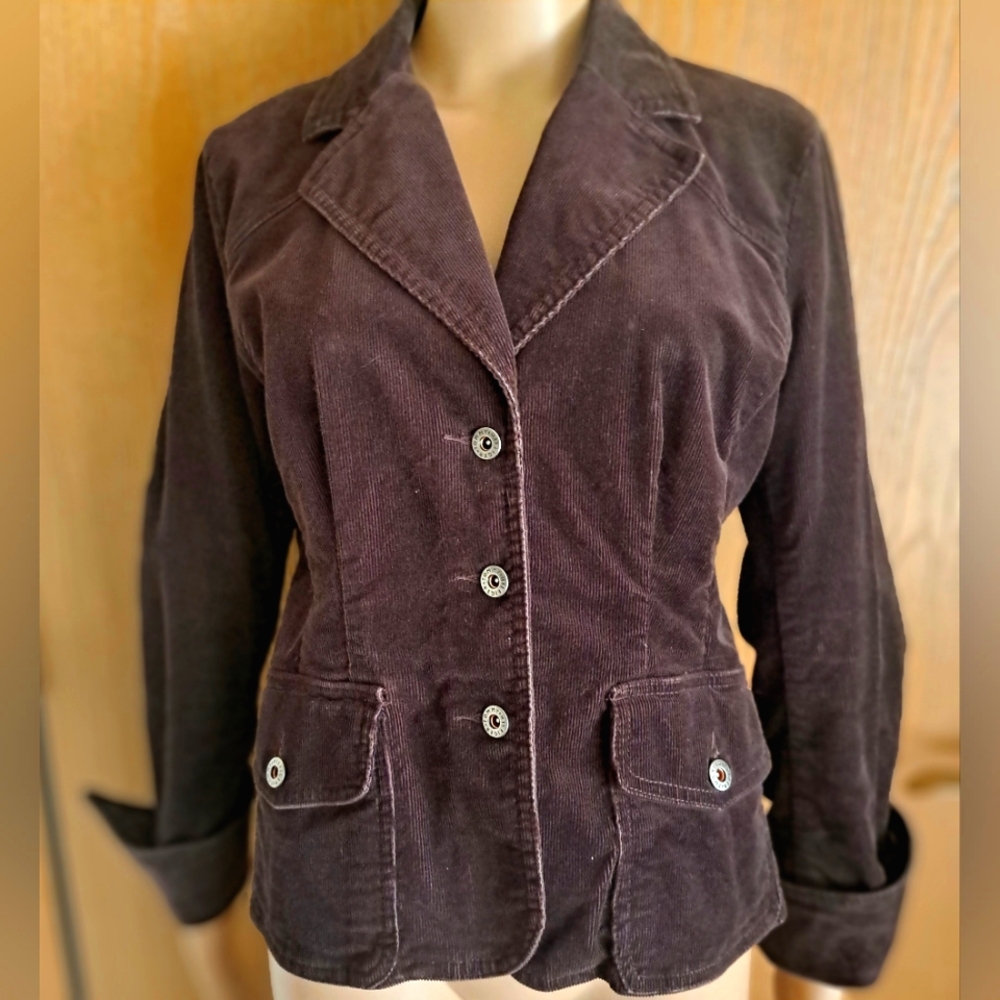 Retro Y2k Tommy Hilfiger Stretch Dark Brown  Corduroy Fitted Jacket /Blazer SM/M